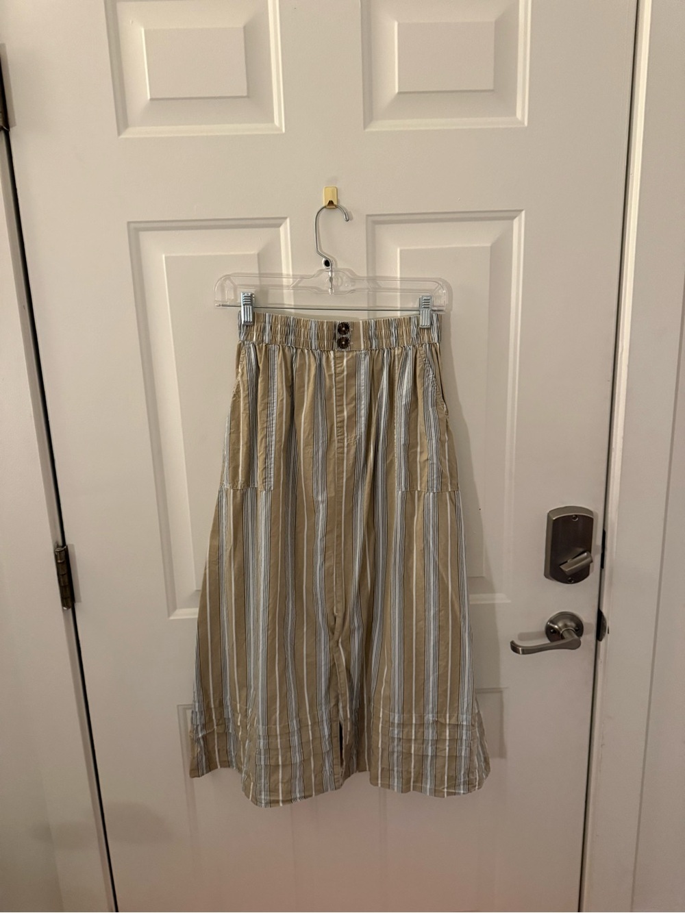 Striped Wide-Leg Women’s Skirt in Light Tan and White
